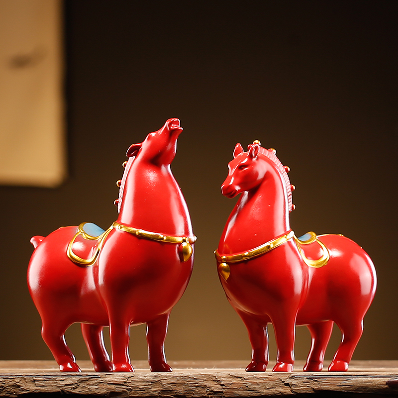 新中式陶瓷唐马家居桌面摆件