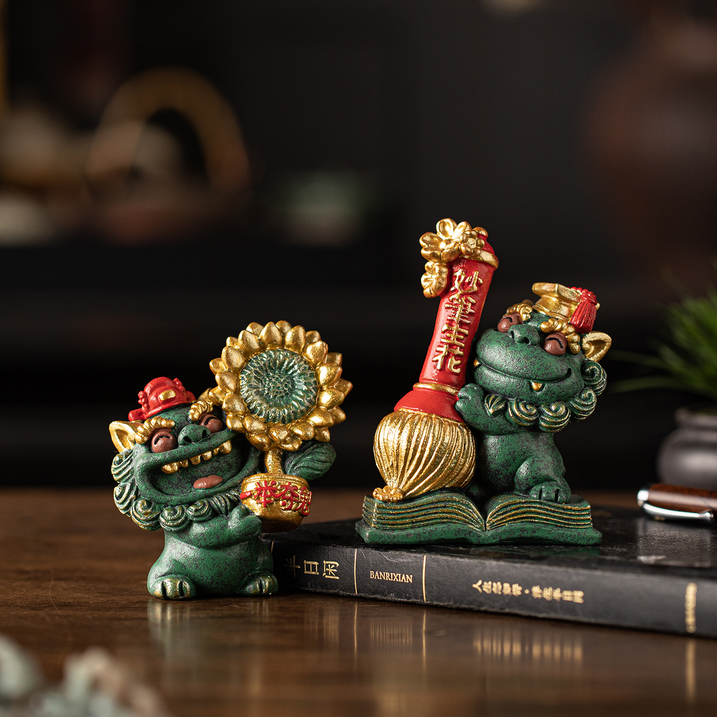 新中式旗开得胜小狮子桌面摆件