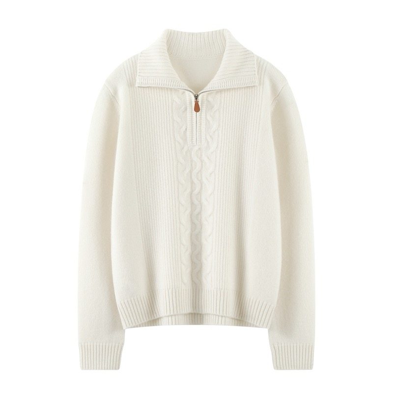 半拉链翻领绞花羊绒衫女100%纯山羊绒加厚宽松慵懒风针织毛衣套头,女装/女士精品,羊绒衫,淘宝优惠券,粉丝福利购,淘宝优惠卷