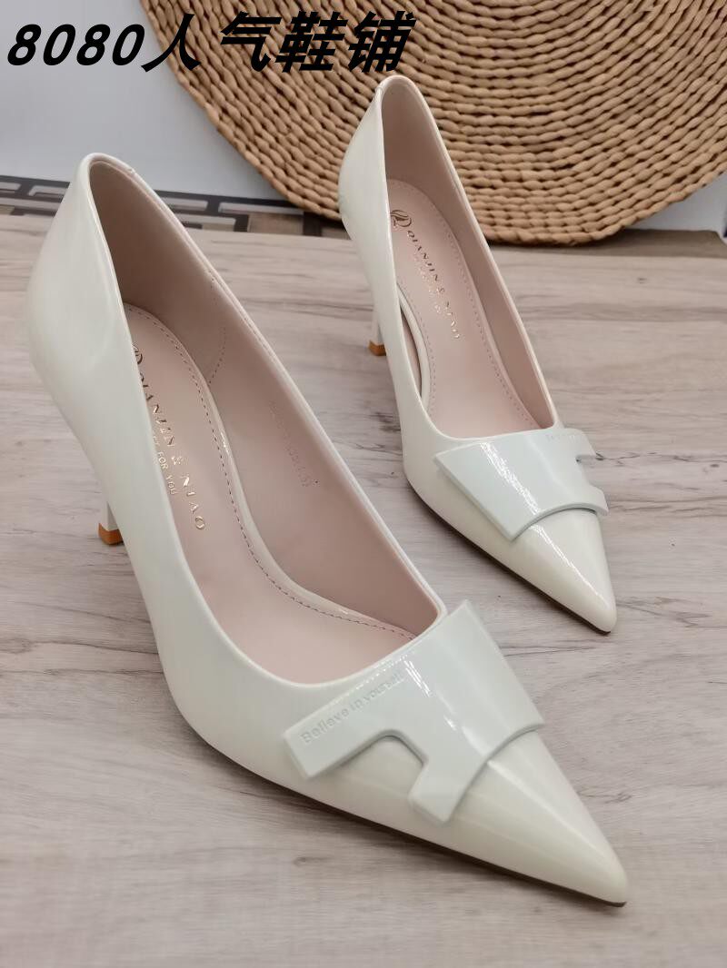 单鞋女2022春款尖头高跟鞋浅口套脚漆皮细跟鞋百搭时尚时尚正装鞋