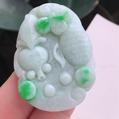 四会保真工厂飘绿金玉满堂老坑货送证A颈饰玉玉坠冰种女吊坠翡翠