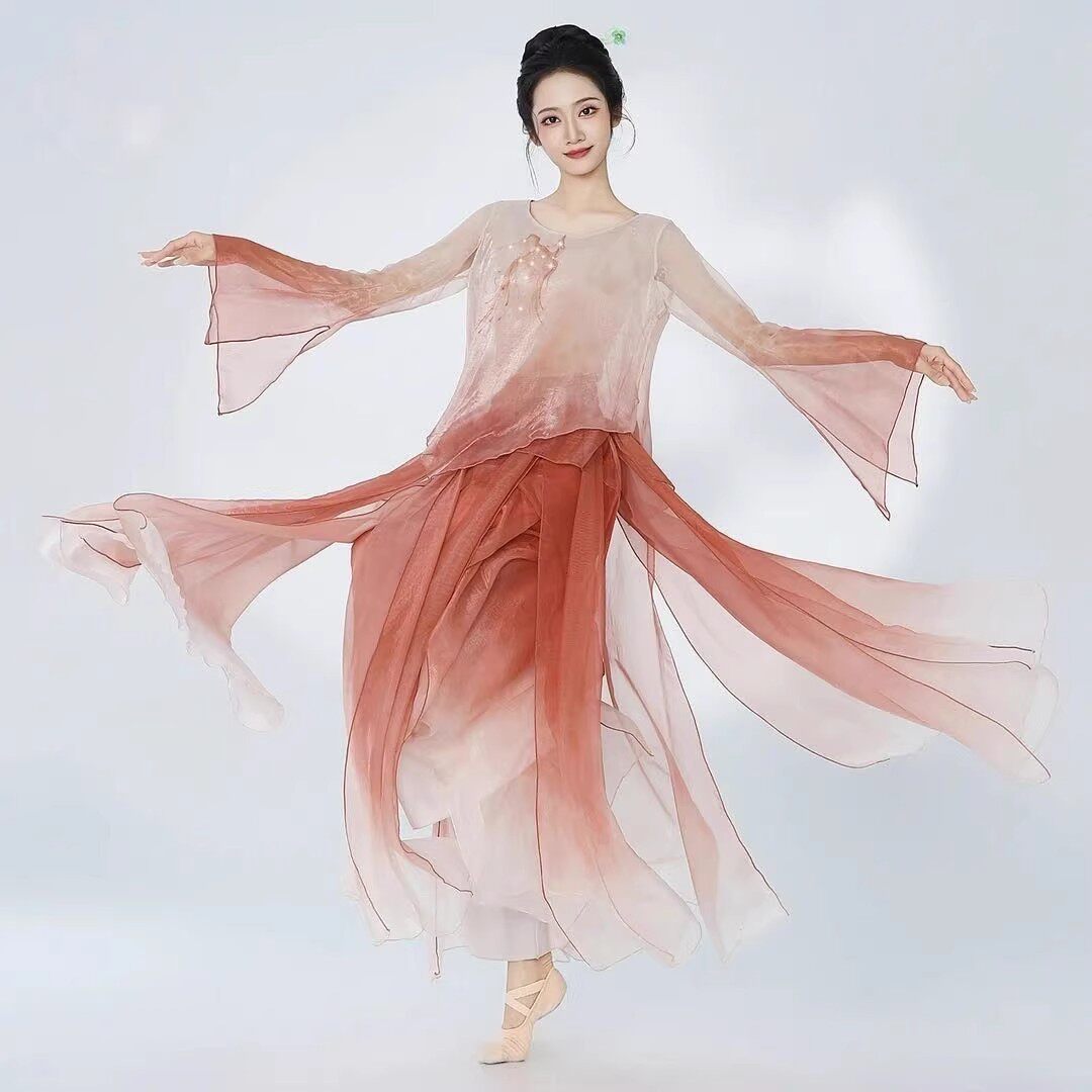 新款新中式古典舞服渐变仙气飘逸晕染纱衣中国国风舞表演演出舞服