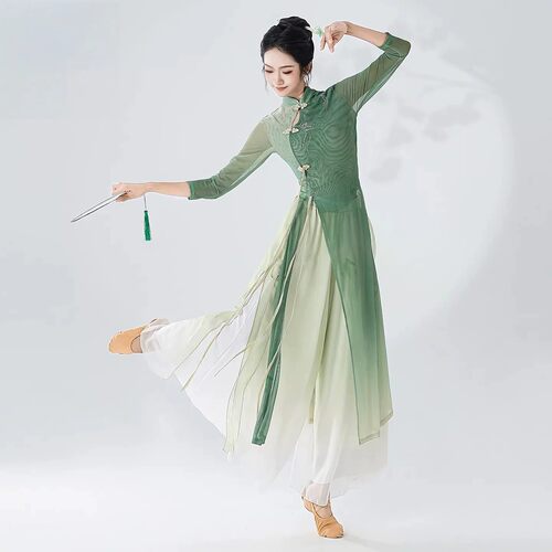 新款中式立领旗袍式纱古典舞服女