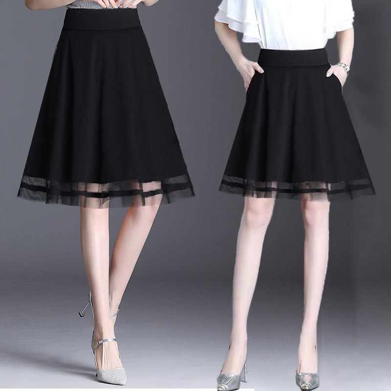 新款半身裙女夏季a字裙中长款春夏高腰黑色网纱包臀裙松紧腰短裙