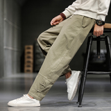 休闲裤秋冬季男裤风复古棉麻直筒裤纯色宽松百搭长裤8019p55，男装休闲裤，电商A016