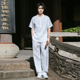亚麻短袖T恤直筒长裤简约时尚风男夏清凉套装TZ1206p185，男装T恤，电商A016