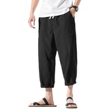 青年棉麻裤宽松休闲直筒裤纯色潮男流行棉麻七分裤子8015-P50，男装牛仔裤，电商A016