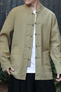 风外套春夏棉麻汉服开衫唐装大码亚麻纯色长袖衬衫男1180-P95图片