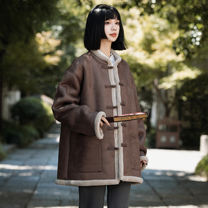 男女皮毛一体外套冬季大码加绒加厚棉衣新中式棉服唐装1203-P158图片