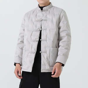 男士羽绒服冬装外套风立领盘扣保暖唐装黑金羽绒服1170-p215图片
