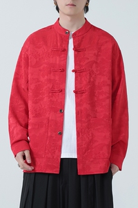 2025秋冬新款夹克红复古唐装汉服中式外套男长袖衬衫1197-P98图片