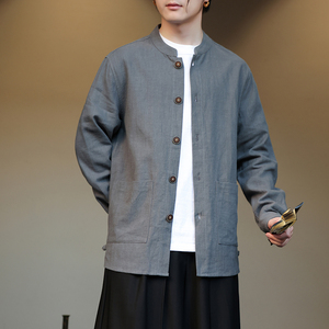 2025男女秋季新款棉麻夹克外套大码宽松汉服立领长袖开衫1176-P85