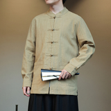 风外套2025春大码汉服棉麻夹克复古盘口长袖衬衫男装1180-P95，男装夹克，电商A016