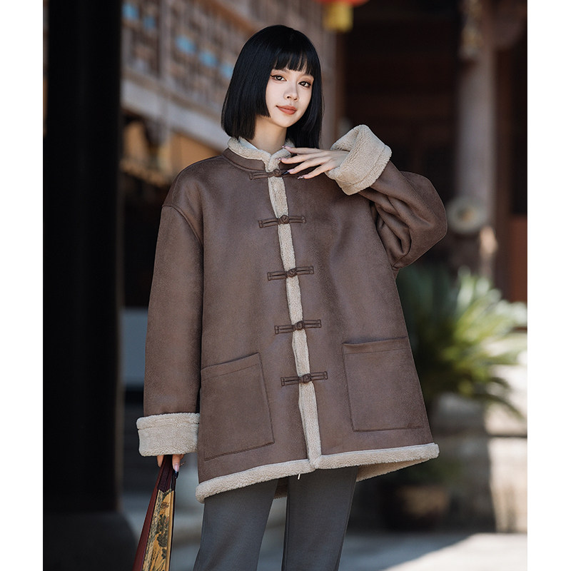 男女皮毛一体外套冬季大码加绒加厚棉衣新中式棉服唐装1203-P158,男装棉衣,电商A016