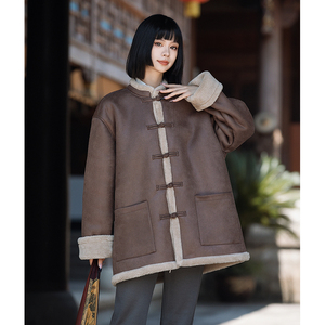 男女皮毛一体外套冬季大码加绒加厚棉衣新中式棉服唐装1203-P158,一米六七的女生穿搭图片