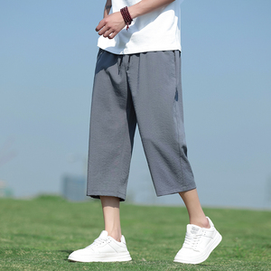 风冰丝裤男裤子夏季大码宽松直筒裤休闲裤七分裤潮8267-p45图片