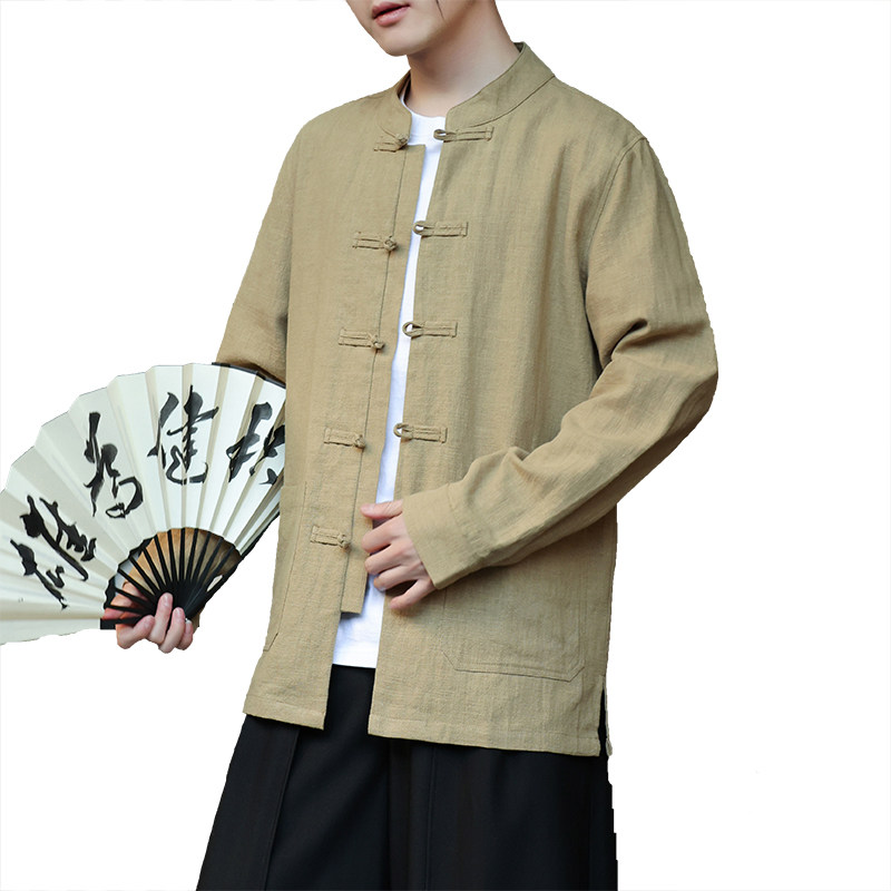 风外套春夏棉麻汉服开衫唐装大码亚麻纯色长袖衬衫男1180-P95,男装衬衫,电商A016