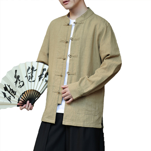风外套春夏棉麻汉服开衫唐装大码亚麻纯色长袖衬衫男1180-P95图片