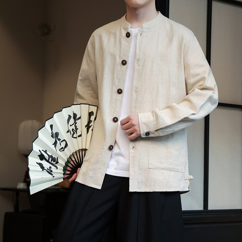 2025男女秋季新款棉麻夹克外套大码宽松汉服立领长袖开衫1176-P85,男装夹克,电商A016