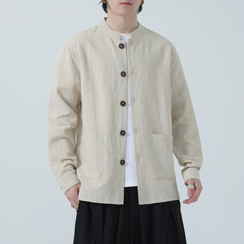 风开衫唐装夹克纯色亚麻休闲长袖衬衫男上衣DSA016-1176-P90图片