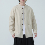 新中式外套男春秋款亚麻衬衫风大码棉麻休闲夹克男装1176-P85，男装夹克，电商A016