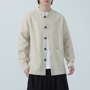 风开衫唐装夹克纯色亚麻休闲长袖衬衫男上衣DSA016-1176-P90图片