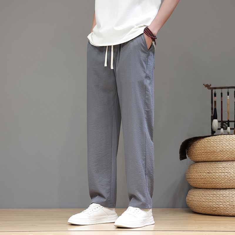 冰丝裤风男裤子夏季青春流行纯色休闲裤9分裤潮8262-p55控78，男装休闲裤，电商A016