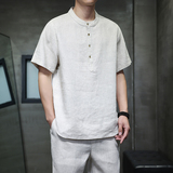 天丝亚麻短袖T恤夏季薄款男士五分袖衬衫风圆领套头衫1209p85，男装T恤，电商A016