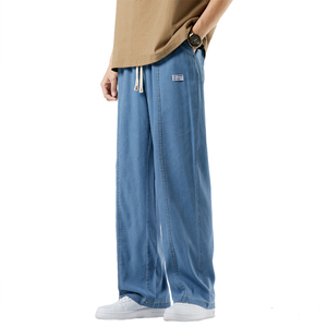 牛仔裤春夏潮男阔腿裤直筒型拖地休闲裤纯色牛仔裤子8218-p60控98图片