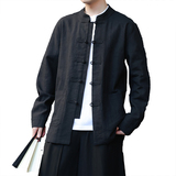 风亚麻外套2025春汉服棉麻夹克新中式立领长袖衬衫男1180-P95，男装夹克，电商A016