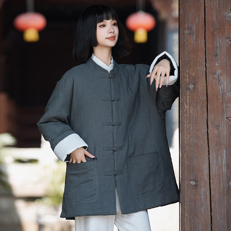 风棉衣男款女模大码棉麻休闲夹克保暖棉袄外套汉服1181-P145,男装夹克,电商A016