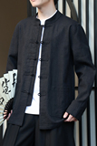 风亚麻外套2025春汉服棉麻夹克新中式立领长袖衬衫男1180-P95，男装夹克，电商A016