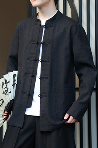 风亚麻外套2025春汉服棉麻夹克新中式立领长袖衬衫男1180-P95图片