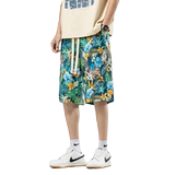 2024风复古花短裤男薄款直筒裤大码休闲五分沙滩裤子8252-P33，男装牛仔裤，电商A016
