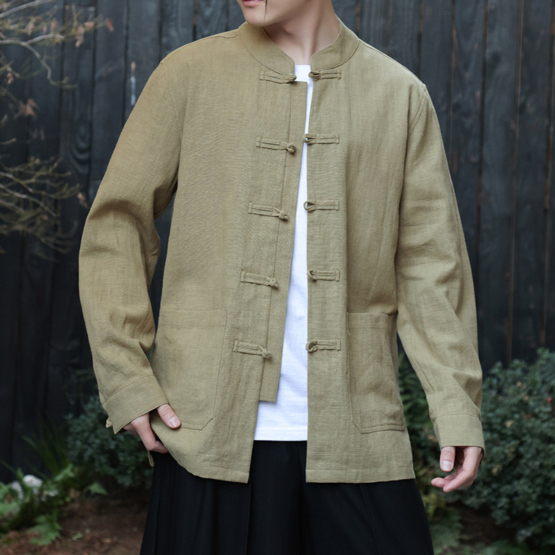 风外套春夏棉麻汉服开衫唐装大码亚麻纯色长袖衬衫男1180-P95图片