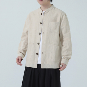 新中式外套男士春秋宽松大码风亚麻衬衫棉麻休闲夹克1177-P90图片