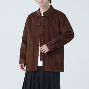 2025秋冬夹克风灯芯绒盘扣汉服唐装外套男长袖衬衫1199-P118图片