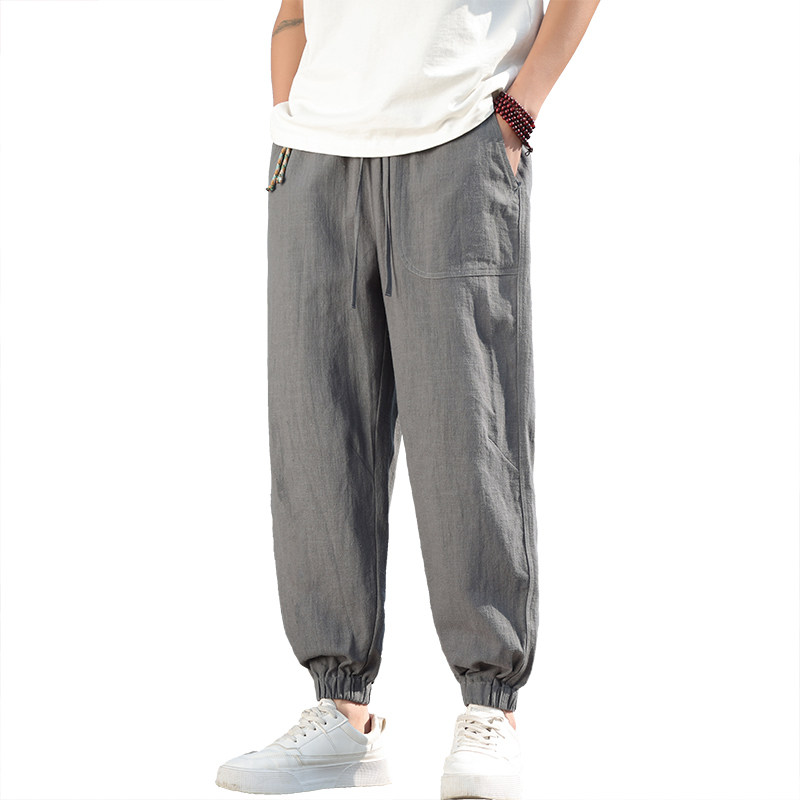 风休闲裤2025男春夏款亚麻裤工装裤纯色束脚九分裤子8230-P80,男装工装外套,电商A016
