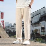 2025春夏款男士亚麻裤休闲裤新中式大码直筒长裤电商A016-8233P80，男装休闲裤，电商A016