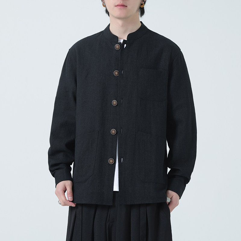 新中式外套男士春秋宽松大码风亚麻衬衫棉麻休闲夹克1177-P90,男装夹克,电商A016
