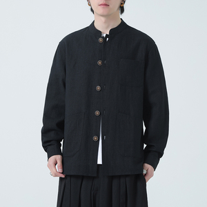 新中式外套男士春秋宽松大码风亚麻衬衫棉麻休闲夹克1177-P90图片