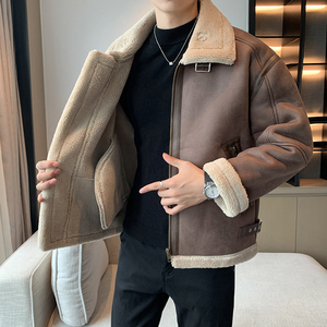秋冬款男装立领棉衣皮毛一体翻领夹克大码宽松保暖外套1202-P238图片