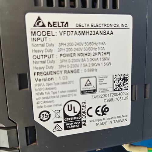 议价台达变频MH300系列1.5KW VFD7A5MH23ANS