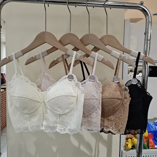 法式蕾丝性感鱼骨线美背抹胸内衣女固定杯轻薄透气背心文胸罩996