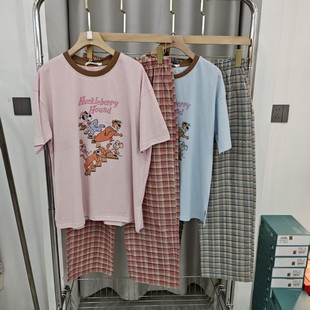 卡通印花可外穿宽松舒适宿舍家居服套装 长裤 8007 女士睡衣短袖 新款