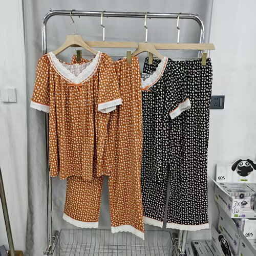 波点蕾丝可外穿甜美女家居服套装