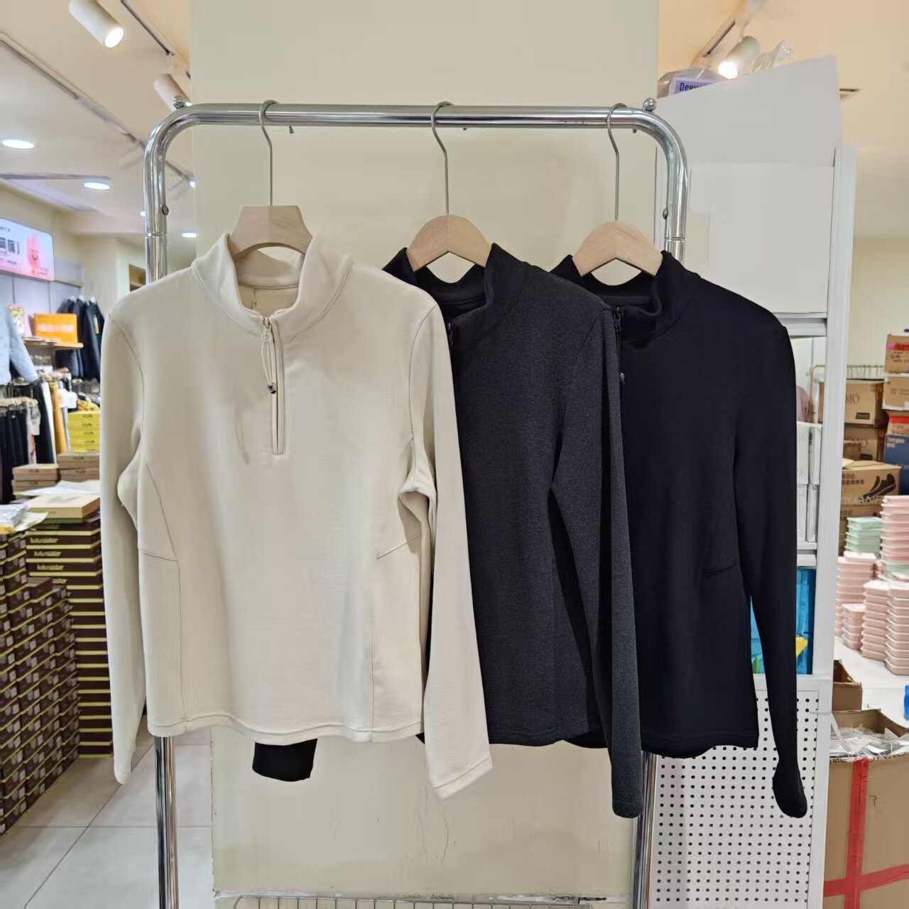 秋冬女半拉链立领加绒加厚打底衣