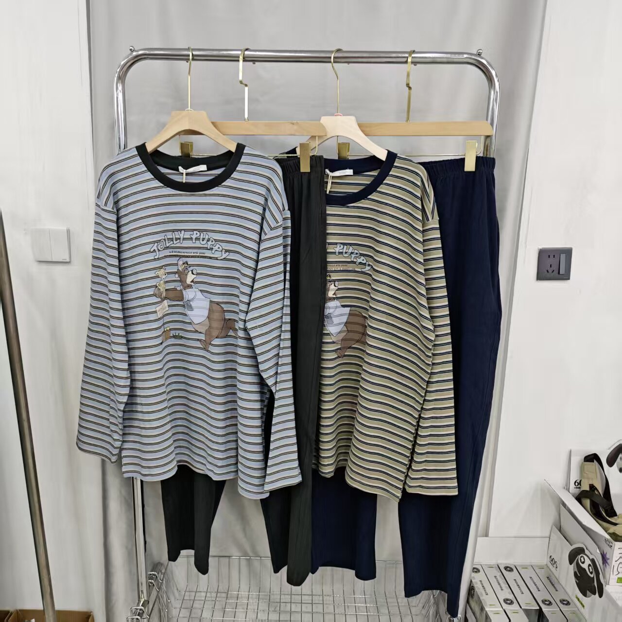 秋冬男士可外穿条纹家居服套装