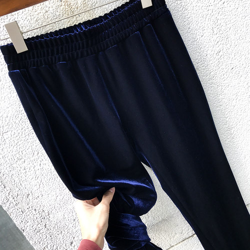 嘉丝琳百搭丝绒窄脚裤