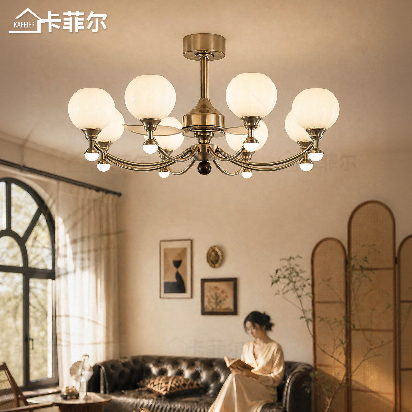 法式中古风风扇灯客餐厅吊灯现代风扇灯